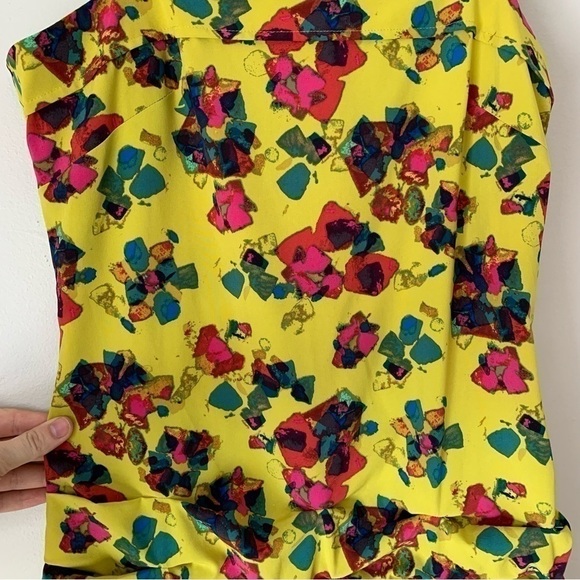 Rachel Rachel Roy Chartreuse Yellow Floral Drop Waist Ruffle Mini Dress Size 10 - Picture 3 of 11